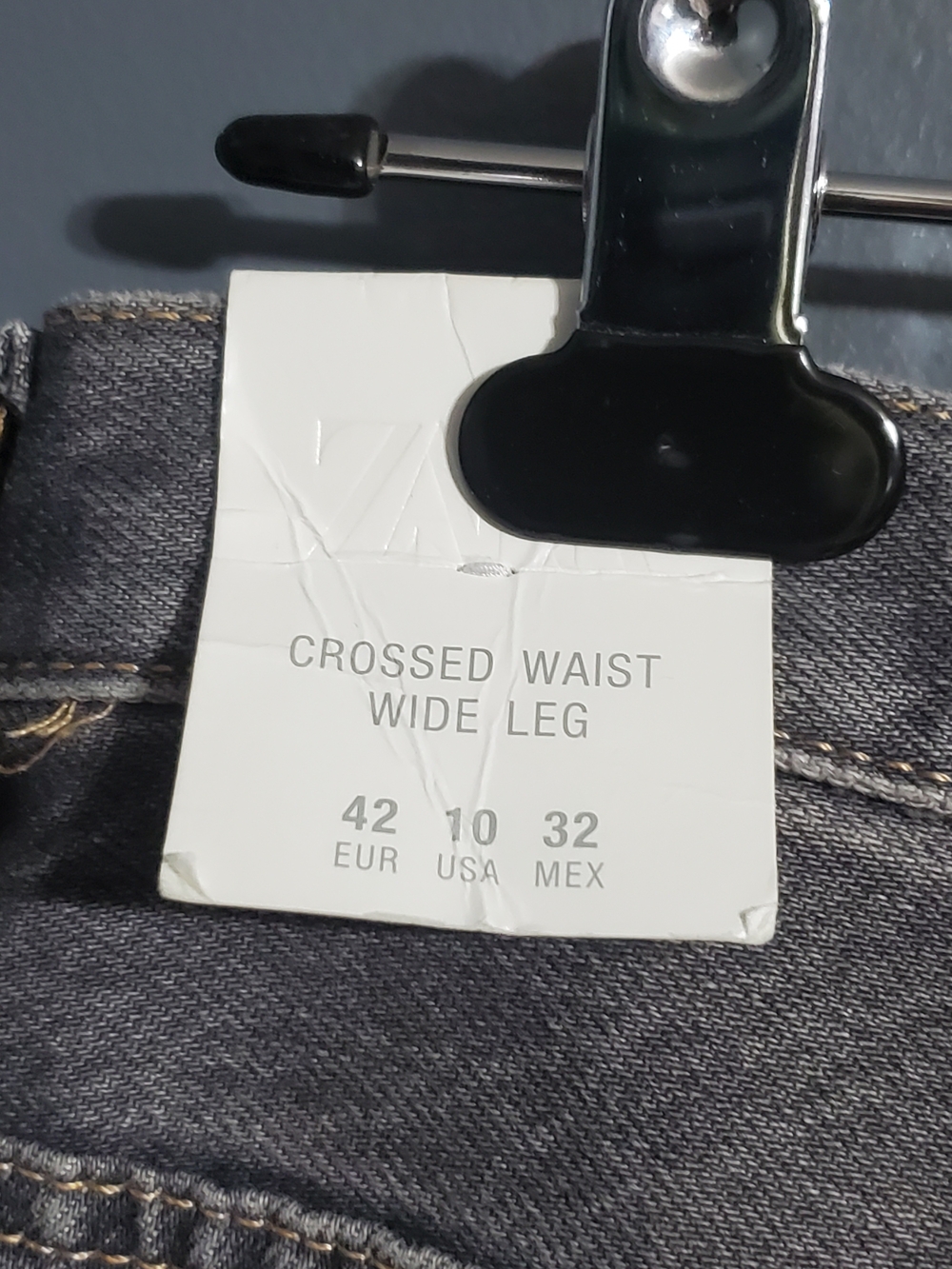 NWT Zara Light Gray Crossed Waist Wide Leg Jeans Women's Size 10 - Picture 9 of 10